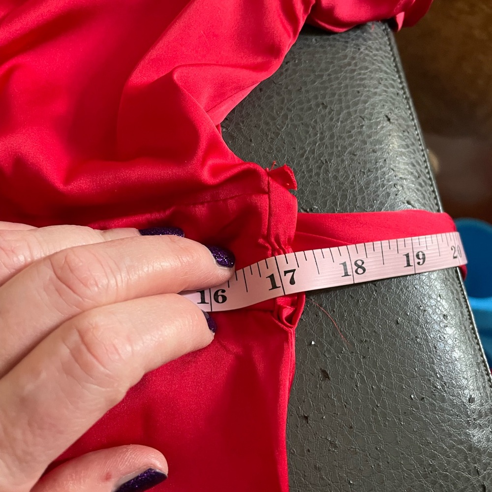 Zesica Red Satin faux wrap Dress LARGE short sleeve stretch V Neck belt zipper - Picture 15 of 16